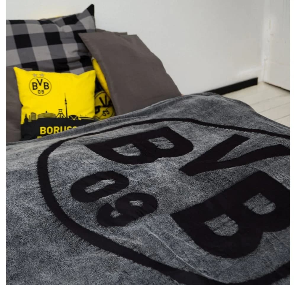 BVB Fleecedecke grau 100% Polyester Coral Fleece - Bild 3
