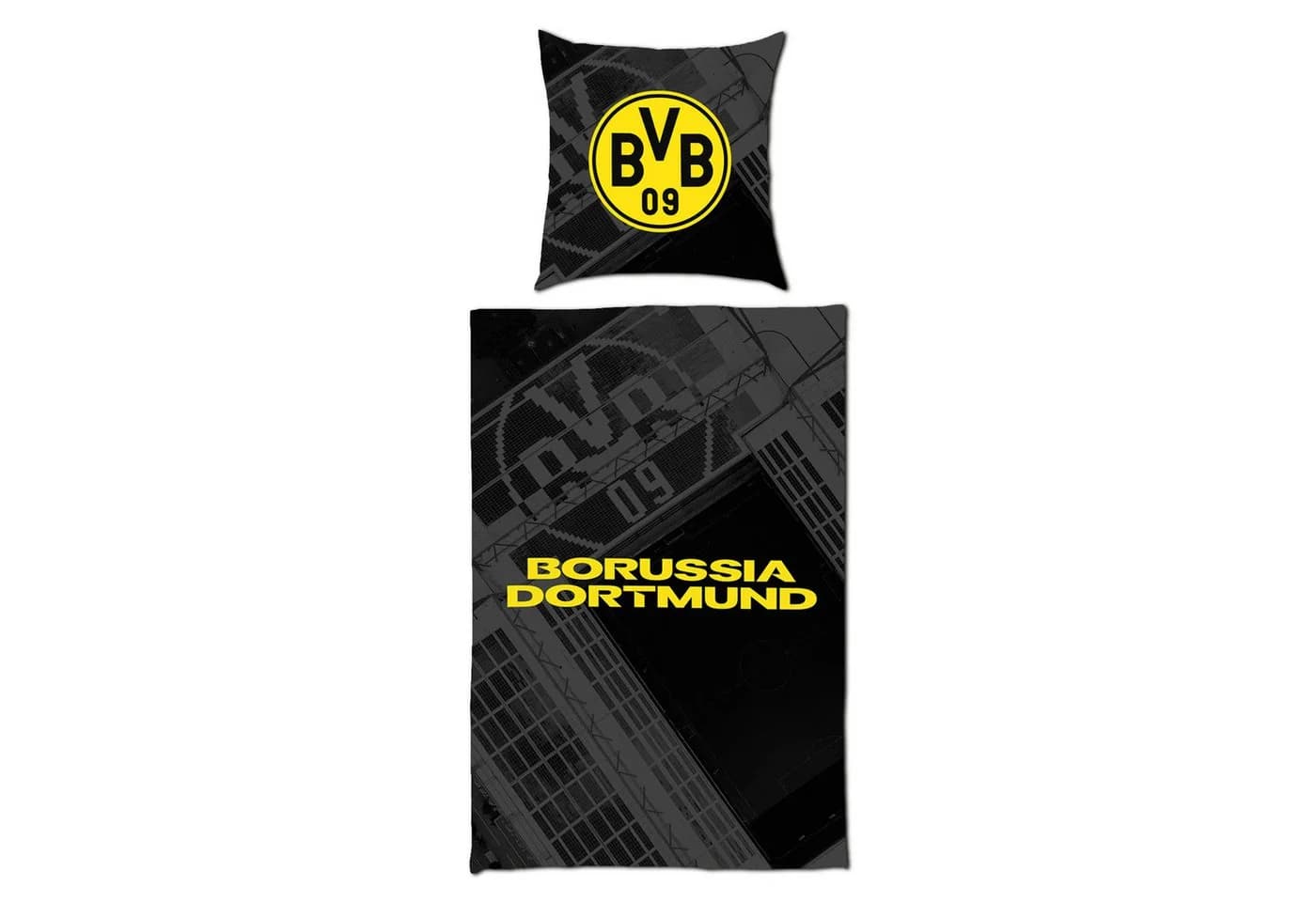 BVB Biberbettwäsche Stadion 135 x 200cm Schwarz Grau 100% Baumwolle - Bild 2