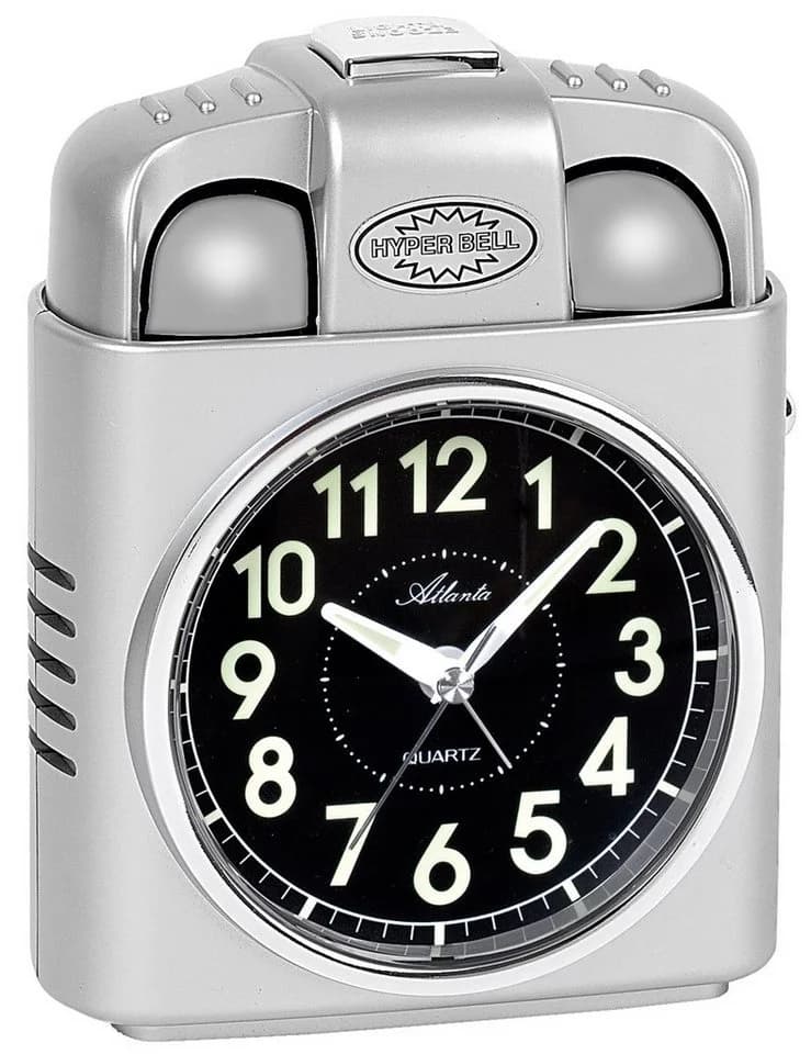 Atlanta Quarzwecker 1947/19 Silber Retro mit Extra Lautem Alarm