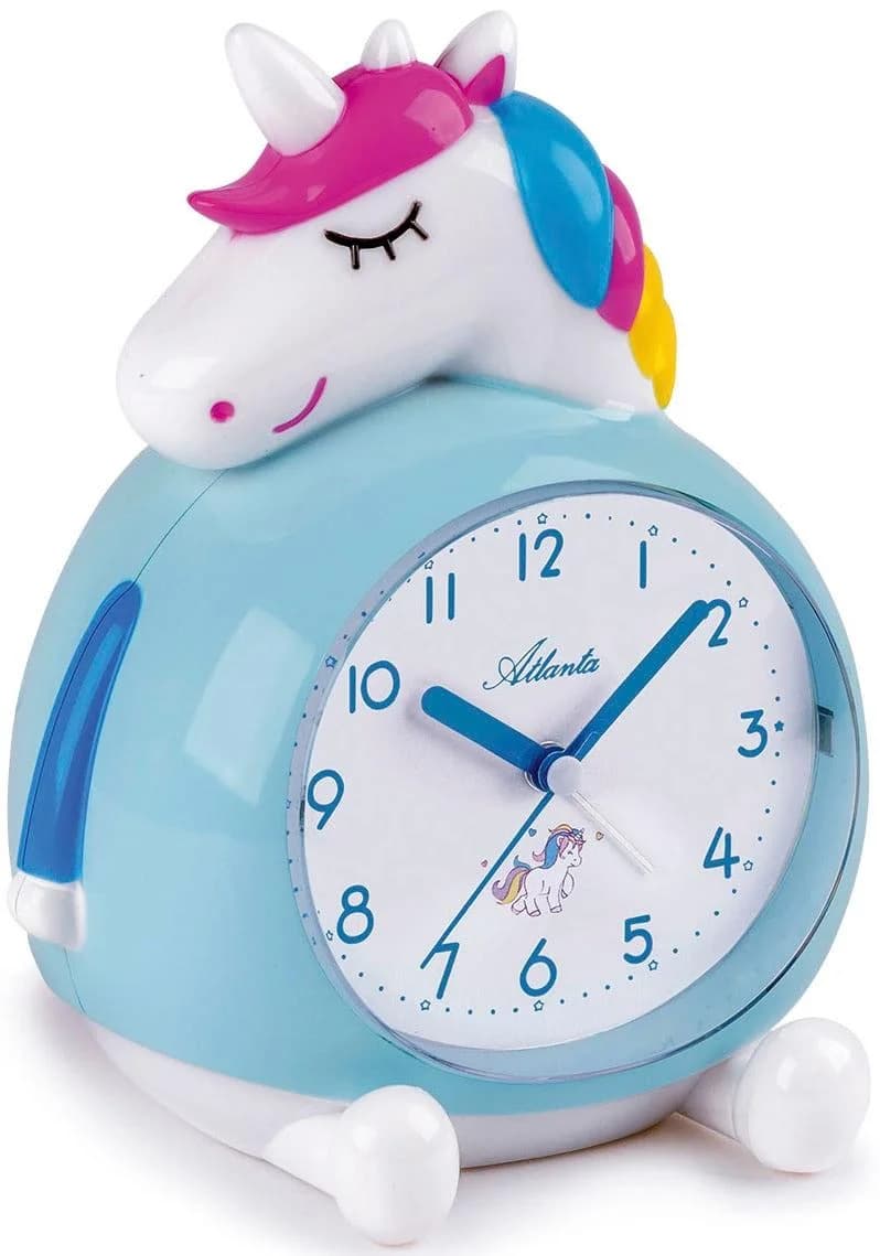 Kinderwecker ATLANTA mit Einhornmotiv, blau/weiß/rosa