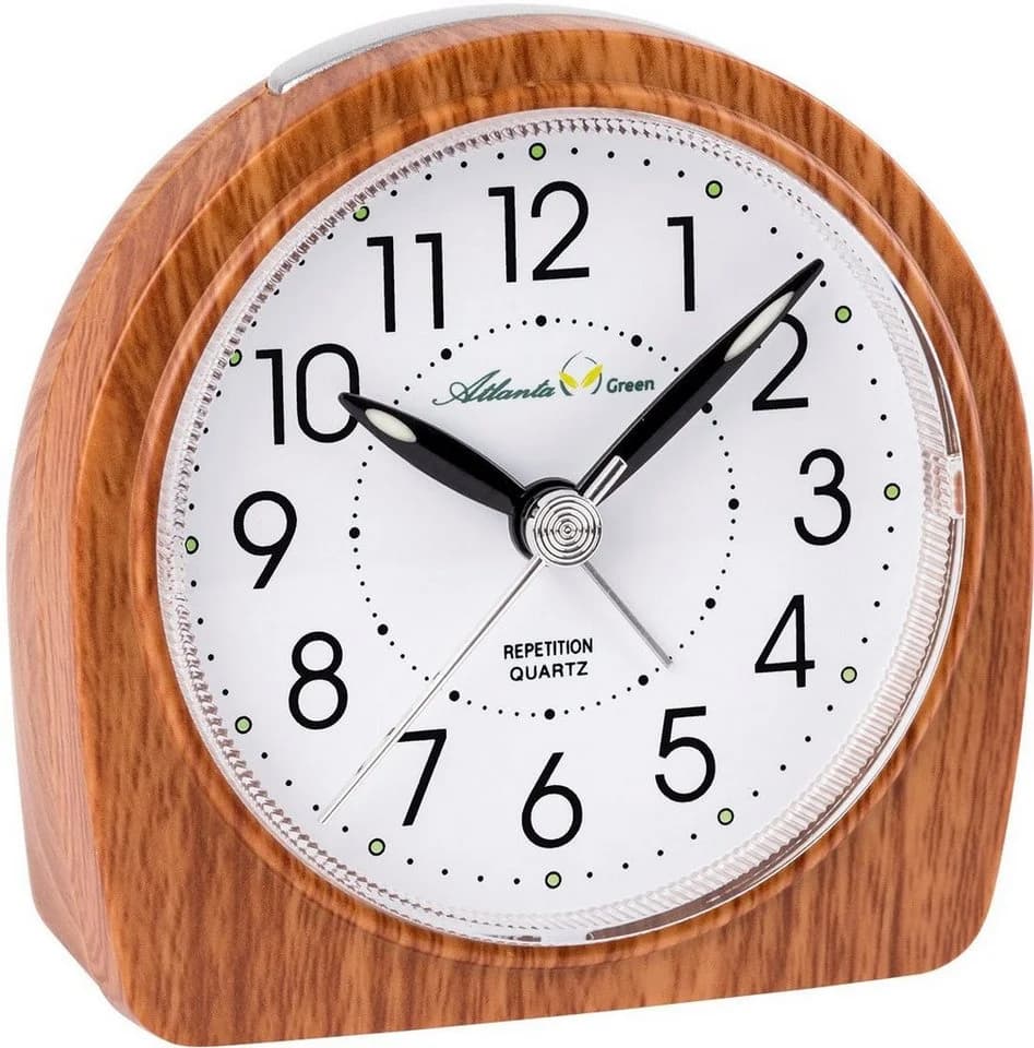 Atlanta Quarzwecker Green Holzoptik mit Licht und schleichender Sekunde