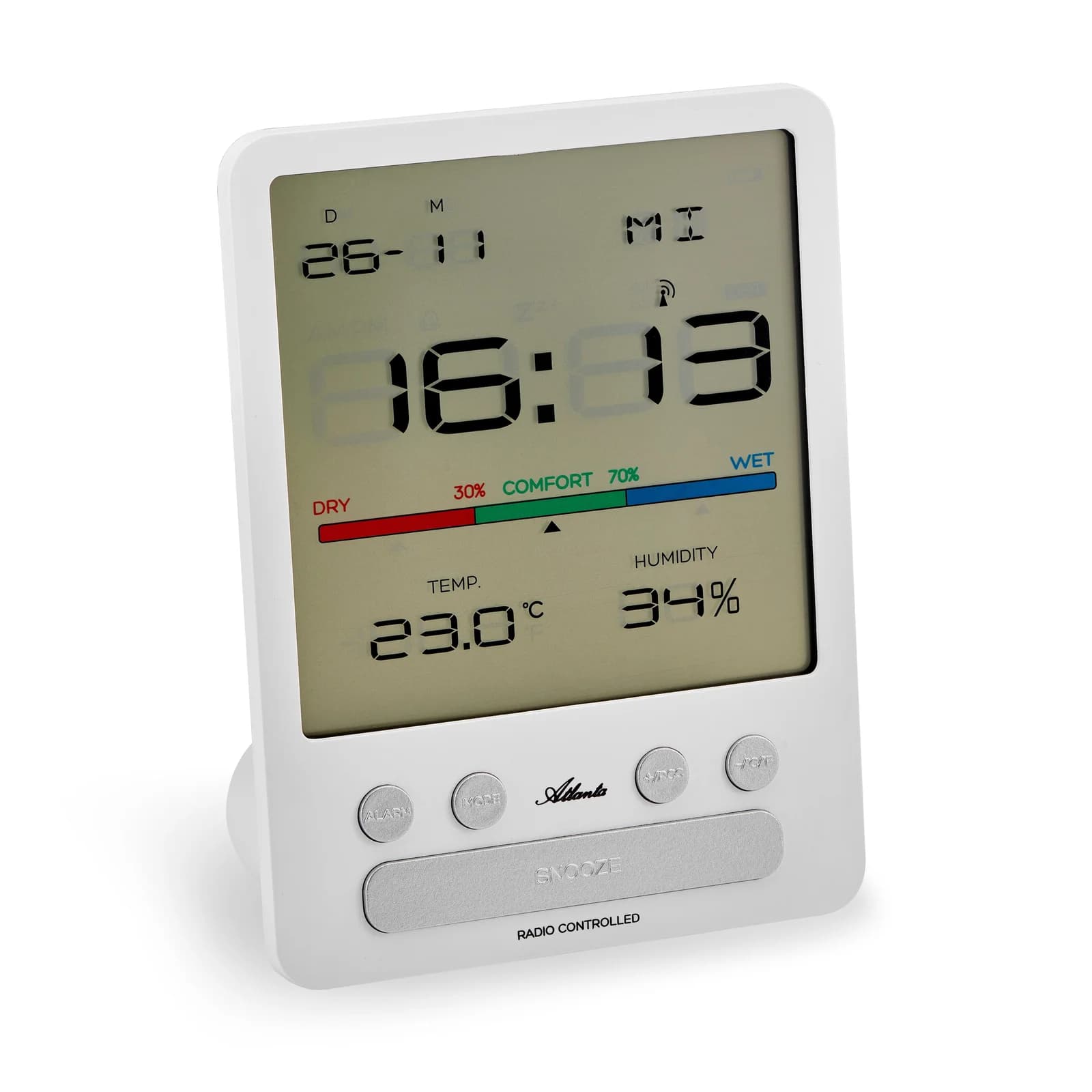 Atlanta Funkwecker Digital Weiß mit Temperaturanzeige