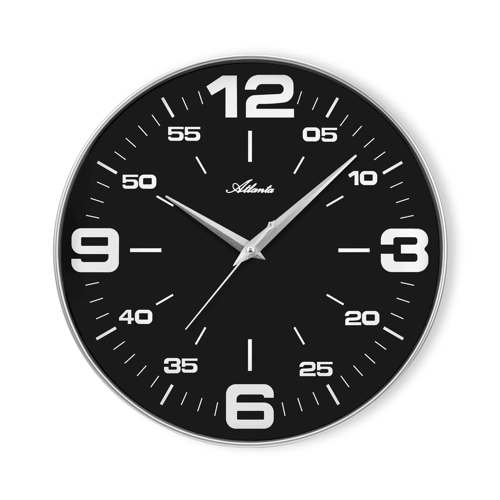 Atlanta Wanduhr Schwarz/Silber Analog Quarzwerk Ø 40 cm