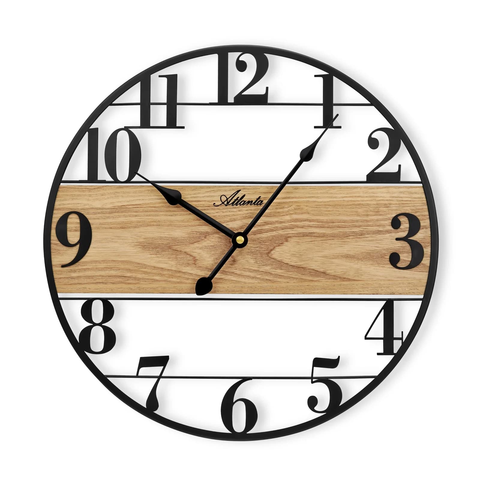 Atlanta Wanduhr Schwarz Metall Holz Ø 40cm Analog Quarz