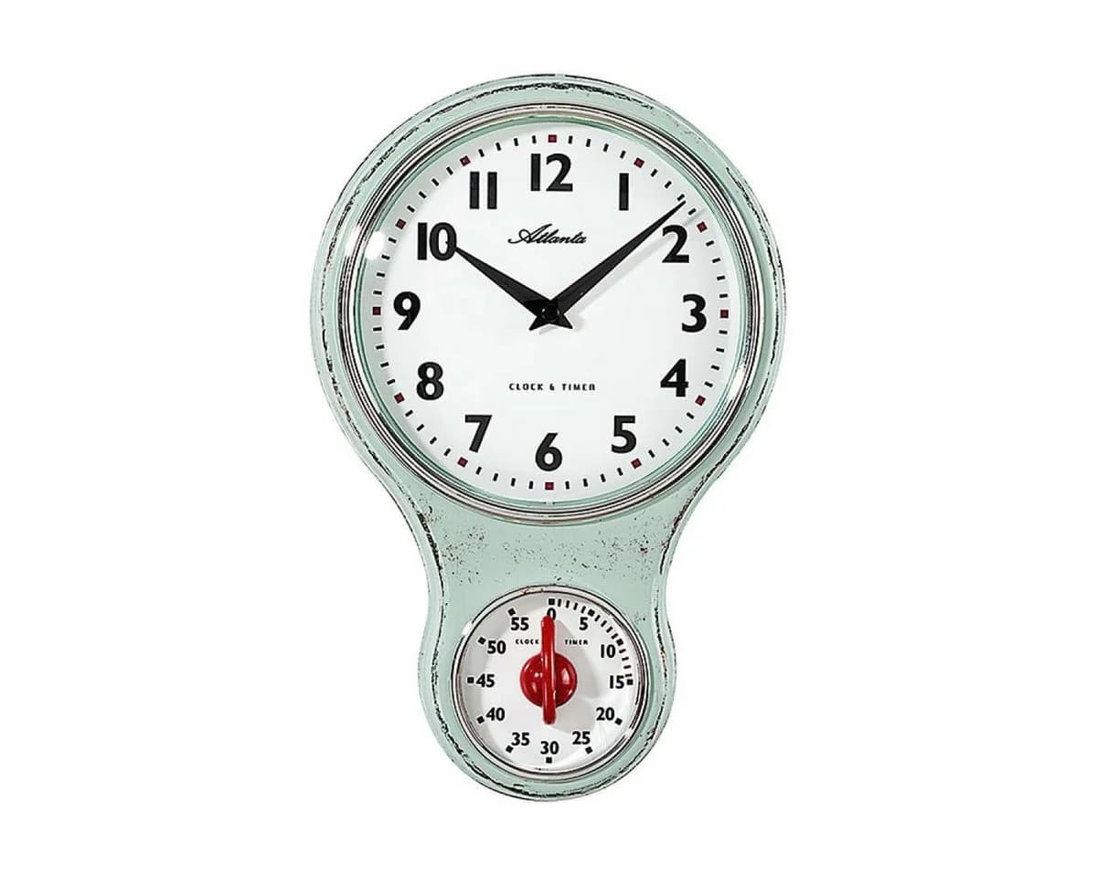 Atlanta Wanduhr Küchen-Nostalgie Hellgrün mit Kurzzeitmesser