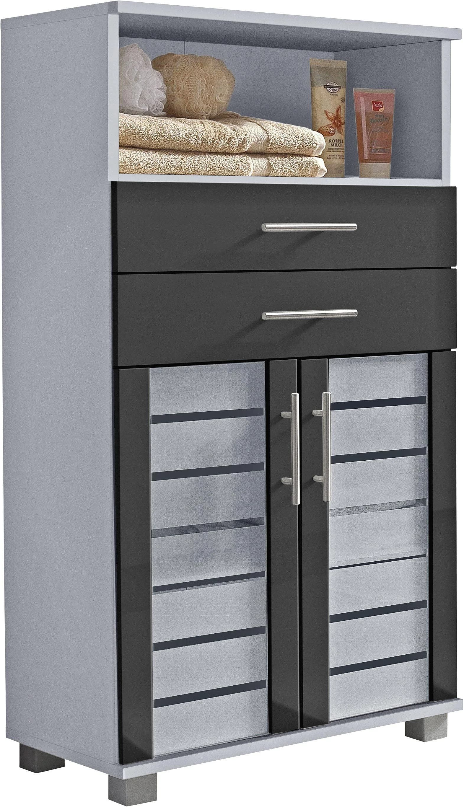 Schildmeyer Midischrank Nikosia Grau Silber Glastüren 2 Schubladen - Bild 4