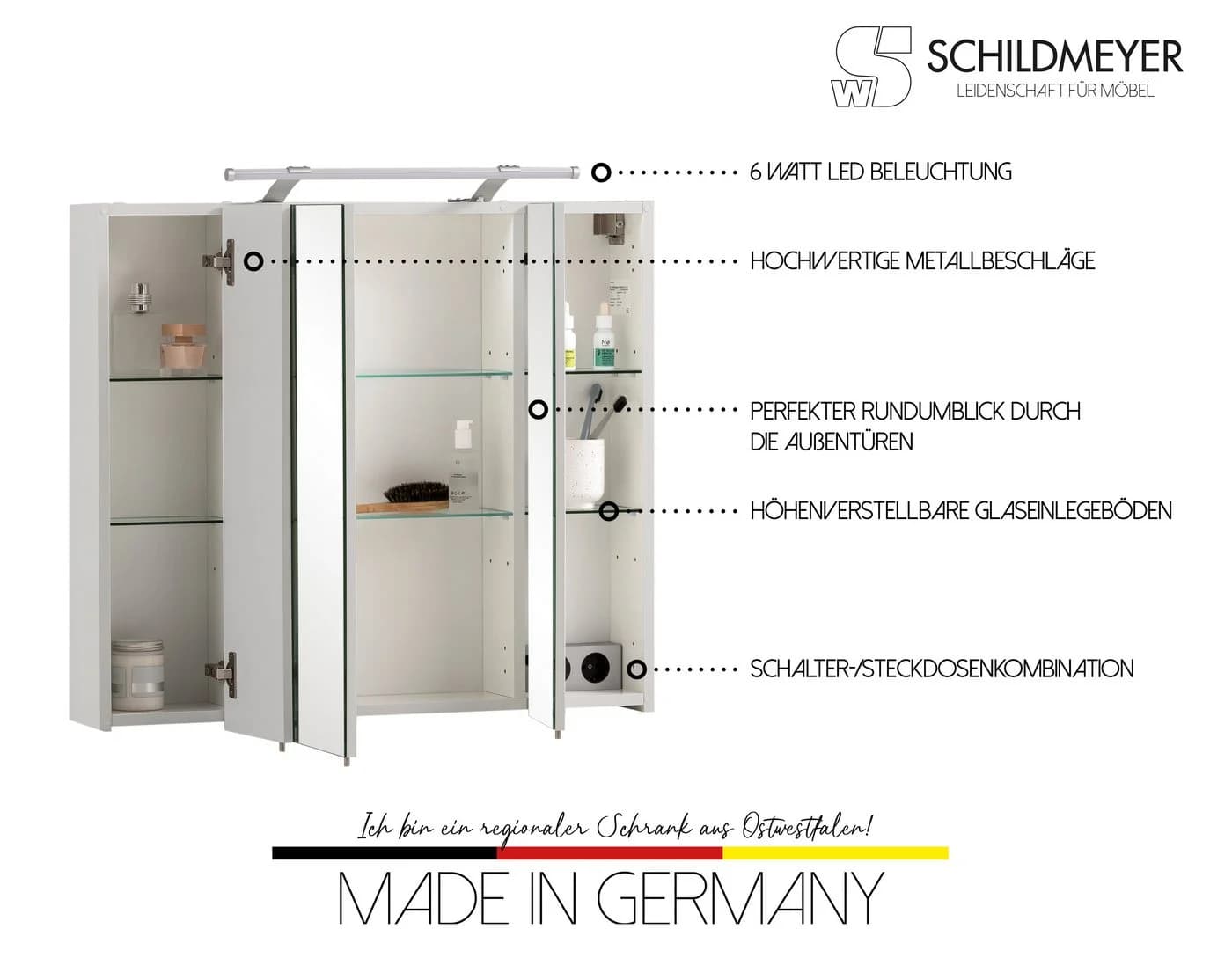 SCHILDMEYER Spiegelschrank Dorina Weiß 3-türig LED - Bild 3