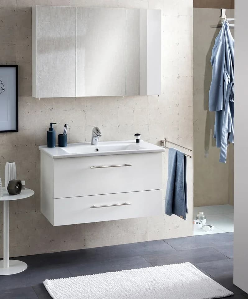 Schildmeyer Spiegelschrank Basic Weiß 3-türig mit Glaseinlegeböden