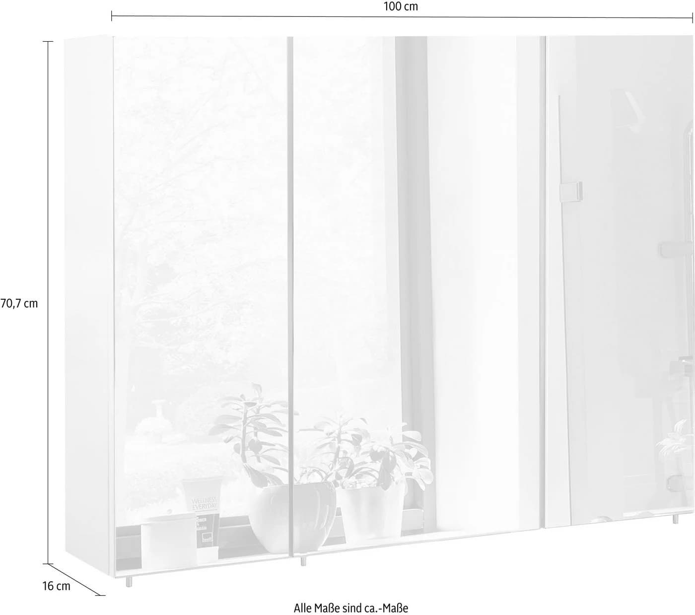 Schildmeyer Spiegelschrank Basic Weiß 3-türig mit Glaseinlegeböden - Bild 5