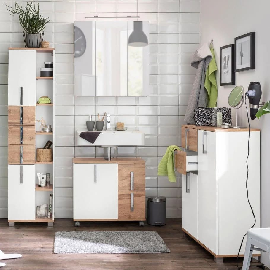Schildmeyer Hochschrank Kampen Weiß Hochglanz mit Soft-Close