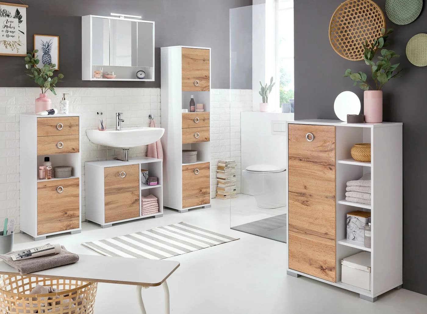 Midischrank WELLTIME "Kimi" Eiche Landhaus Weiß