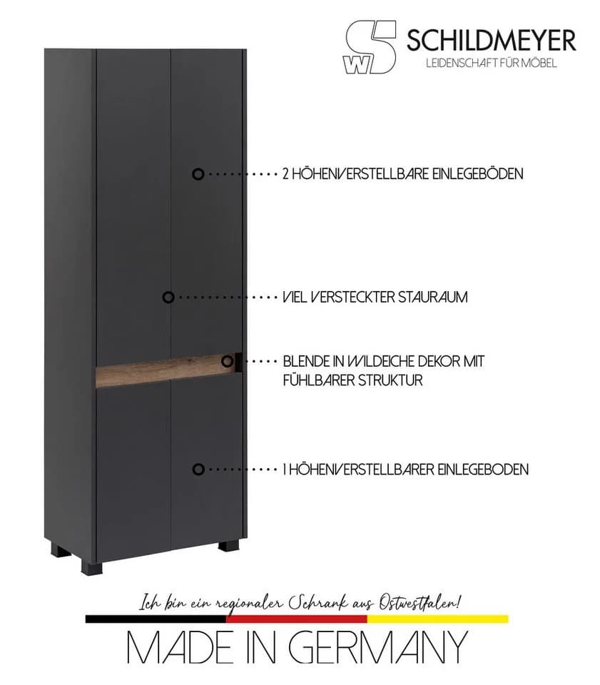 SCHILDMEYER Hochschrank Cosmo Anthrazit 4-türig FSC-zertifiziert - Bild 5