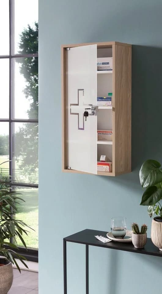 Schildmeyer Medizinschrank Wido Braun Weiß Glastür