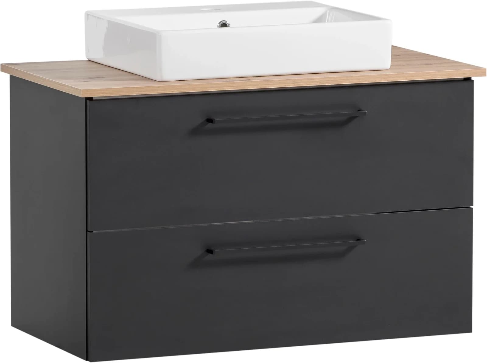 SCHILDMEYER Waschtisch 86 cm Schwarz/Matt Eiche Holzwerkstoff