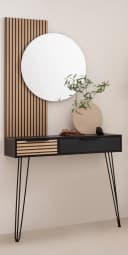 Welltime Wandspiegel Hank Braun Rundes Spiegelglas mit Paneel Bild 1