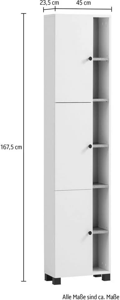 WELLTIME Hochschrank Lugo Weiß Mattweiß 3 Türen - Bild 5