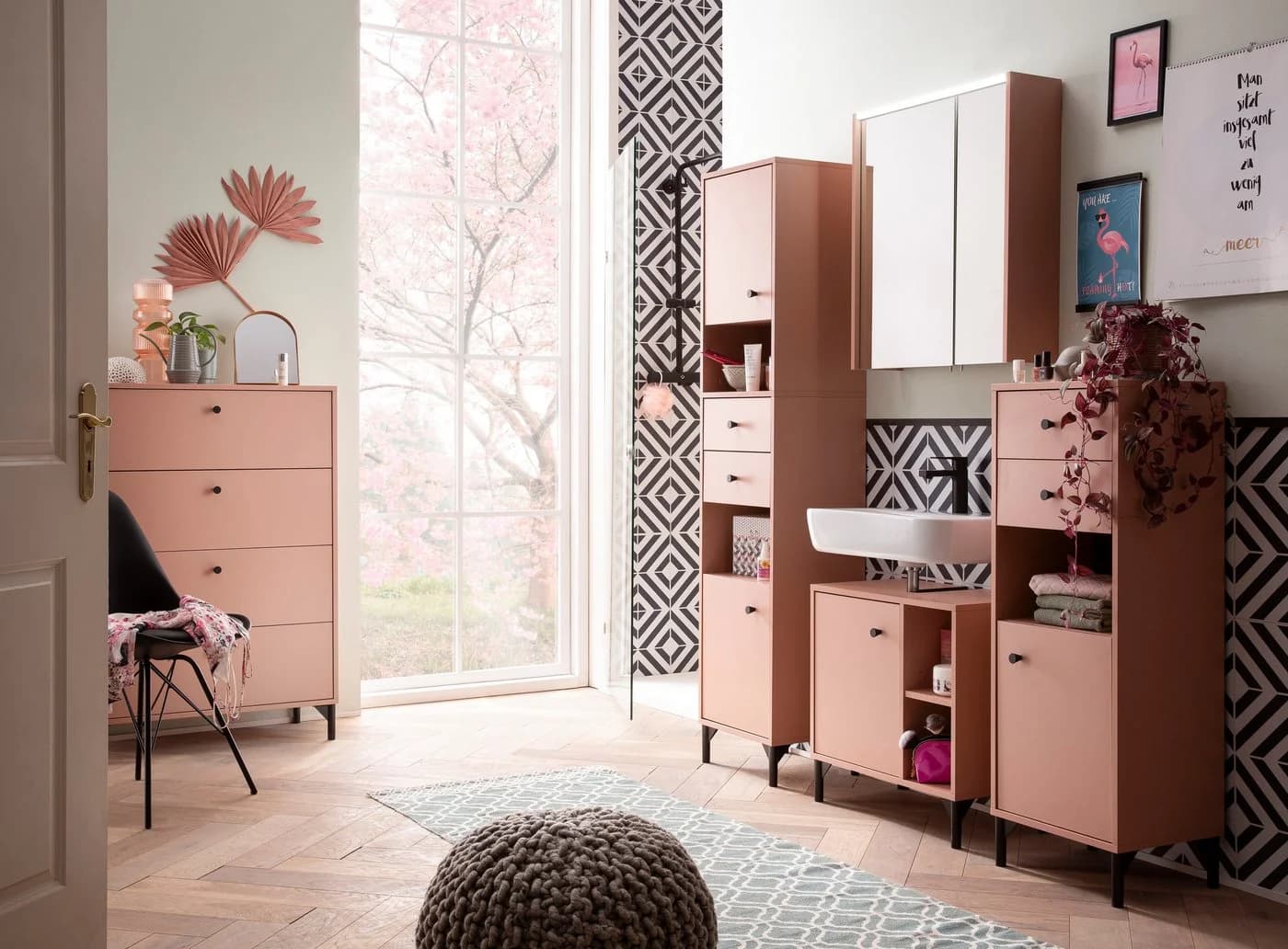Schildmeyer Spiegelschrank Smash Apricot mit LED und Steckdose