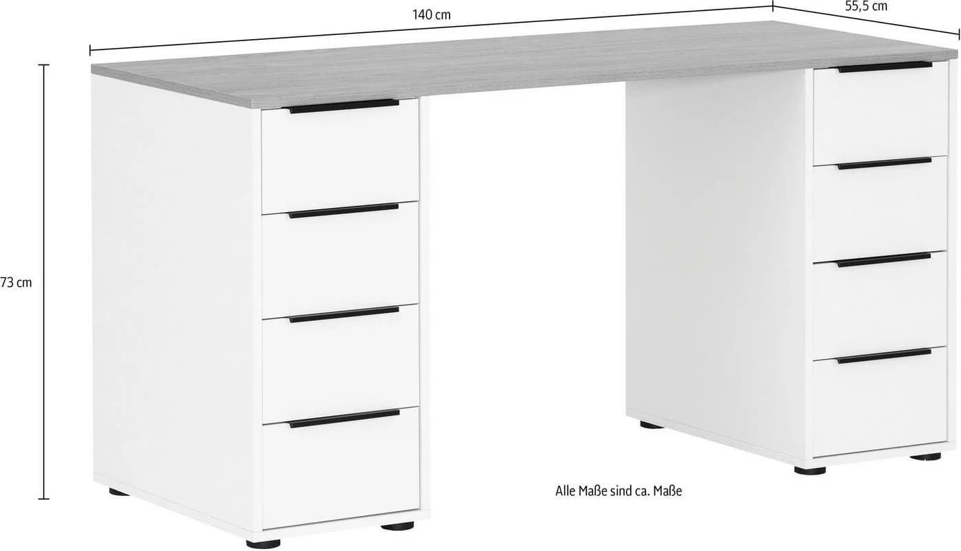 Schildmeyer Schreibtisch Elma 140 cm Weiß Eiche Hellfarben 8 Schubladen - Bild 4