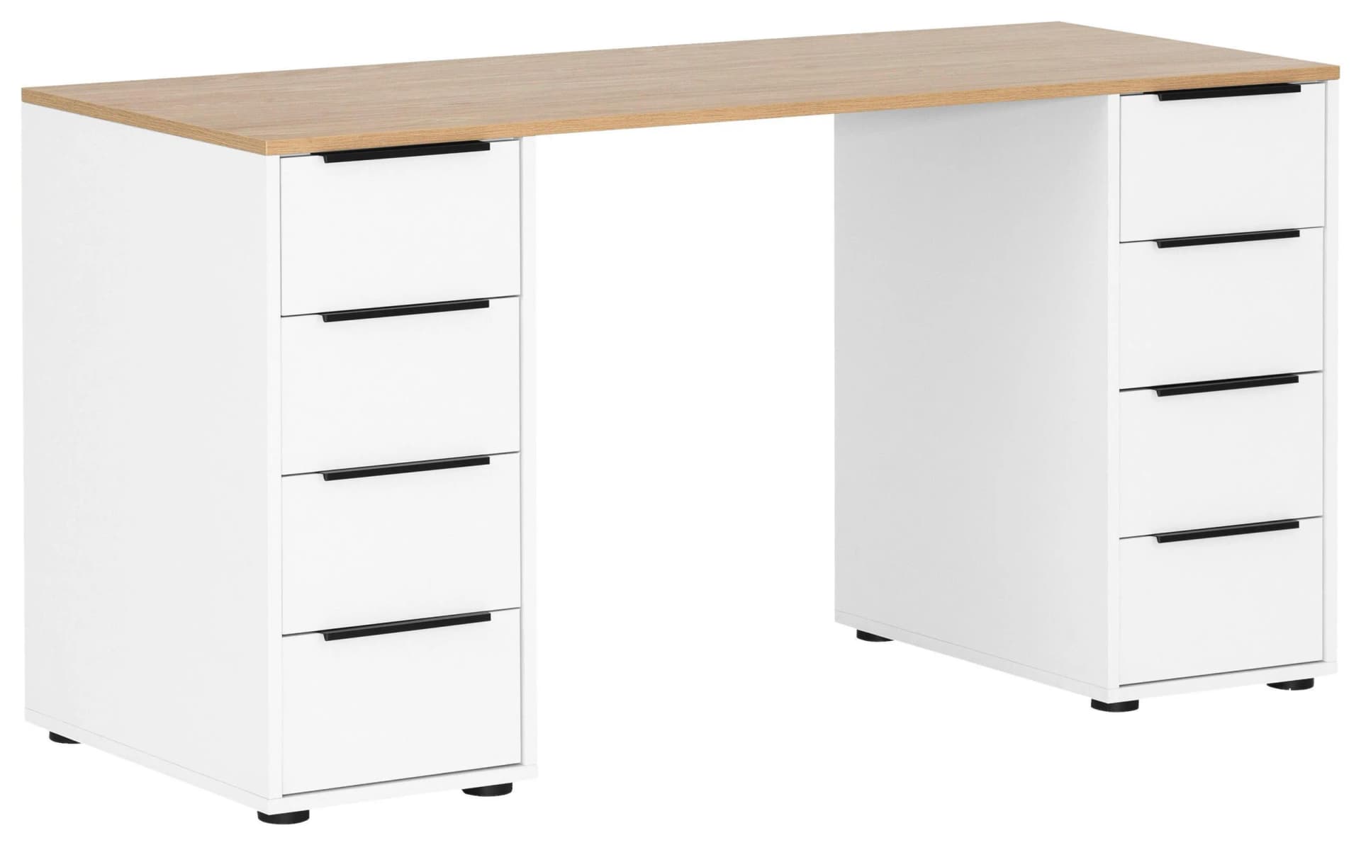 Schildmeyer Schreibtisch Elma 140 cm Weiß Eiche Hellfarben 8 Schubladen - Bild 5