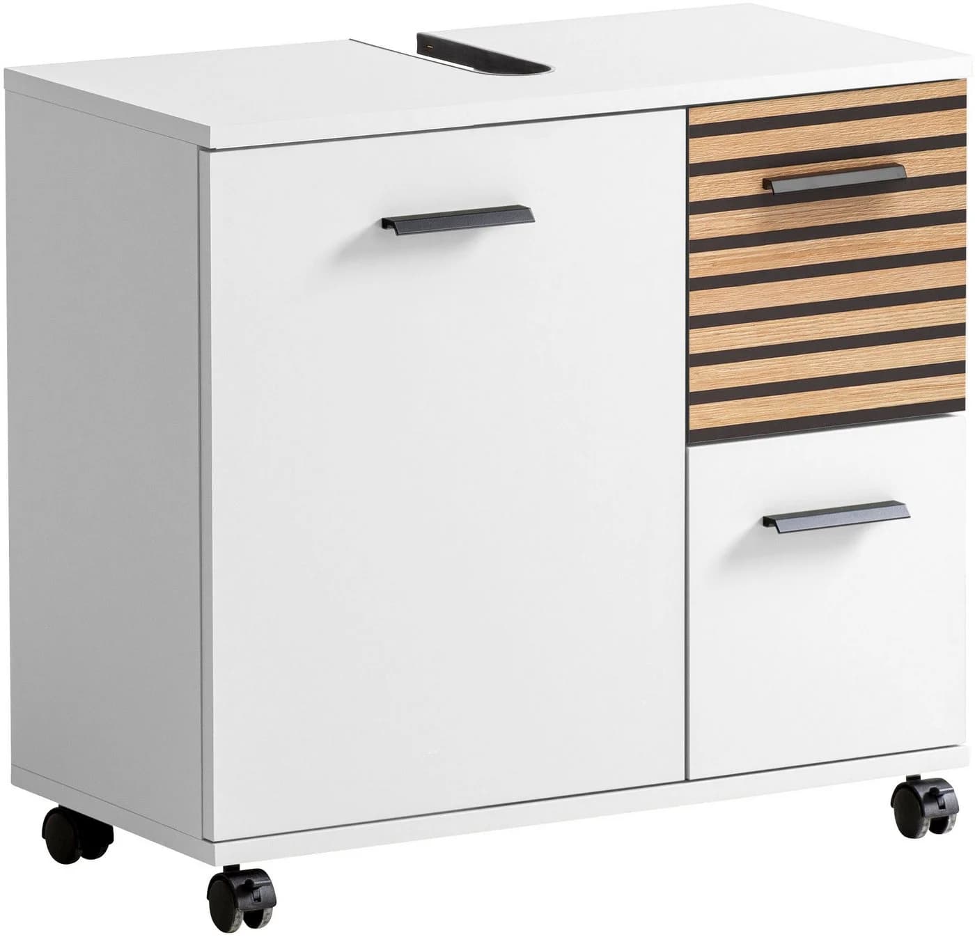 WELLTIME Waschbeckenunterschrank Katta 65 cm Weiß Mattweiß Akustikprint - Bild 2