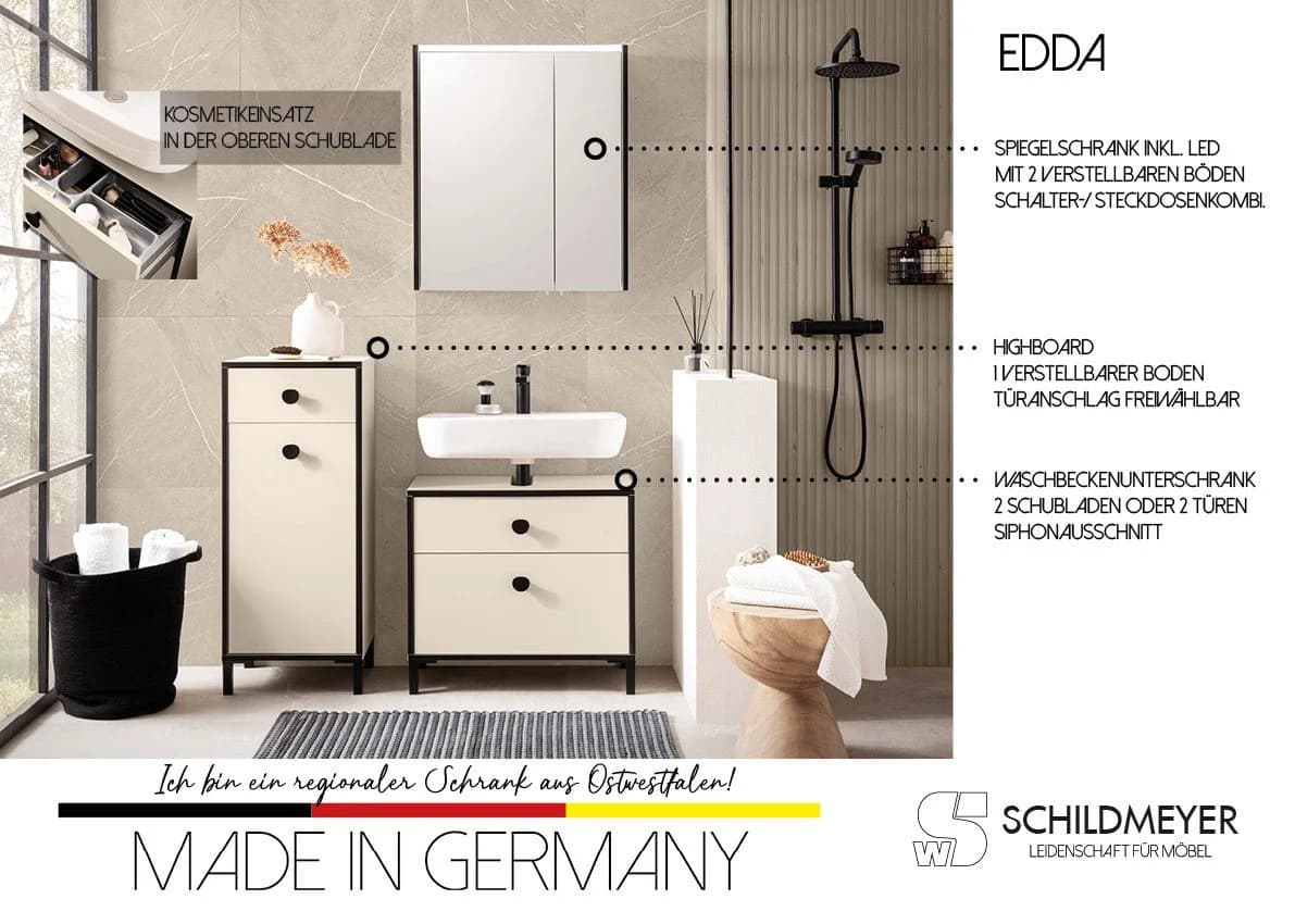 Schildmeyer Spiegelschrank Edda mit LED-Beleuchtung und Steckdose - Bild 3