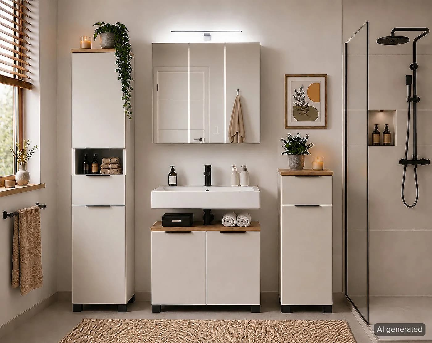 Schildmeyer Waschbeckenunterschrank Saga Eiche Landhaus Cremebeige