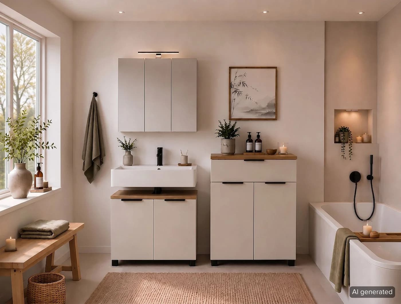 Schildmeyer Waschbeckenunterschrank Saga Eiche Landhaus Cremebeige - Bild 5