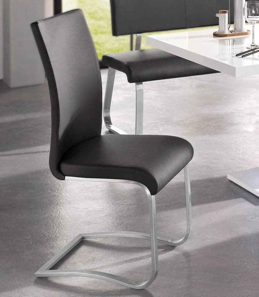 MCA Furniture Arco Freischwinger Schwarz Edelstahl Gebürstet