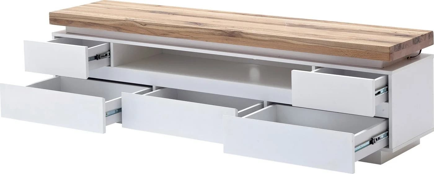 Lowboard Romina Weiß Eiche Massiv 5 Schubladen LED - Bild 3