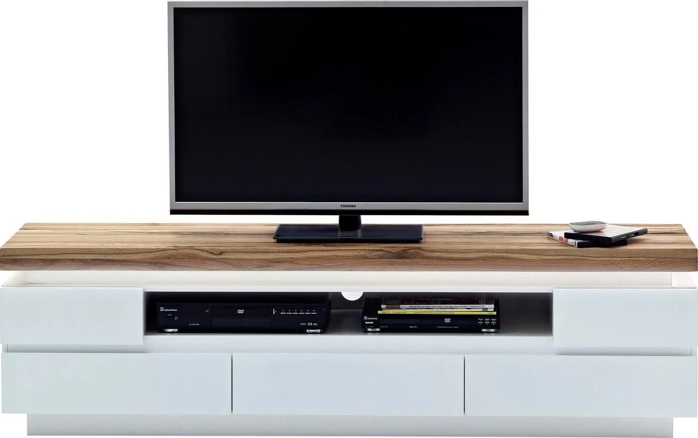 Lowboard Romina Weiß Eiche Massiv 5 Schubladen LED - Bild 5