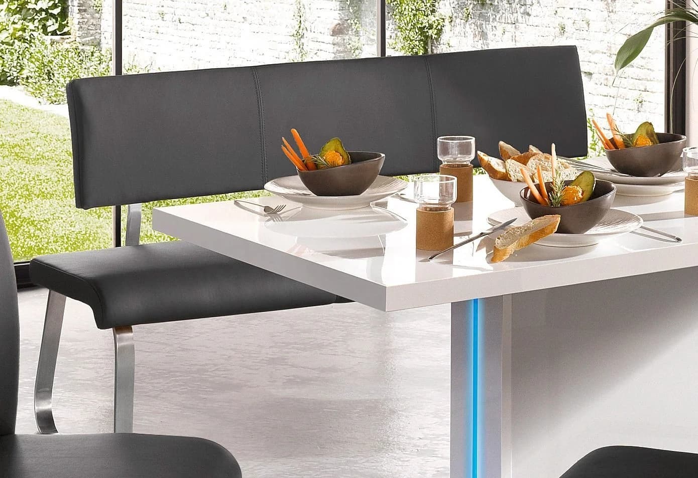 MCA Furniture Polsterbank Arco Grau Edelstahl Gebürstet