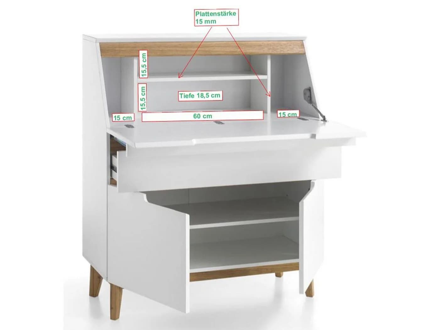 MCA furniture Sekretär Weiß/Matt mit Klapptür - Bild 5