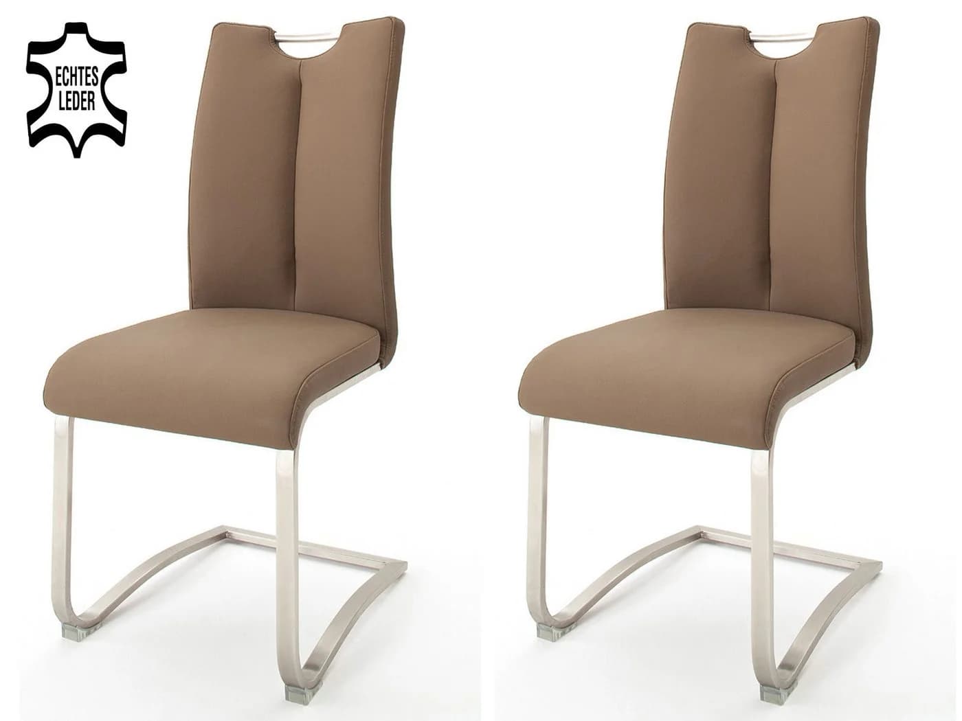 MCA Furniture Artos Freischwinger 2er-Set Leder Braun/Edelstahl - Bild 1