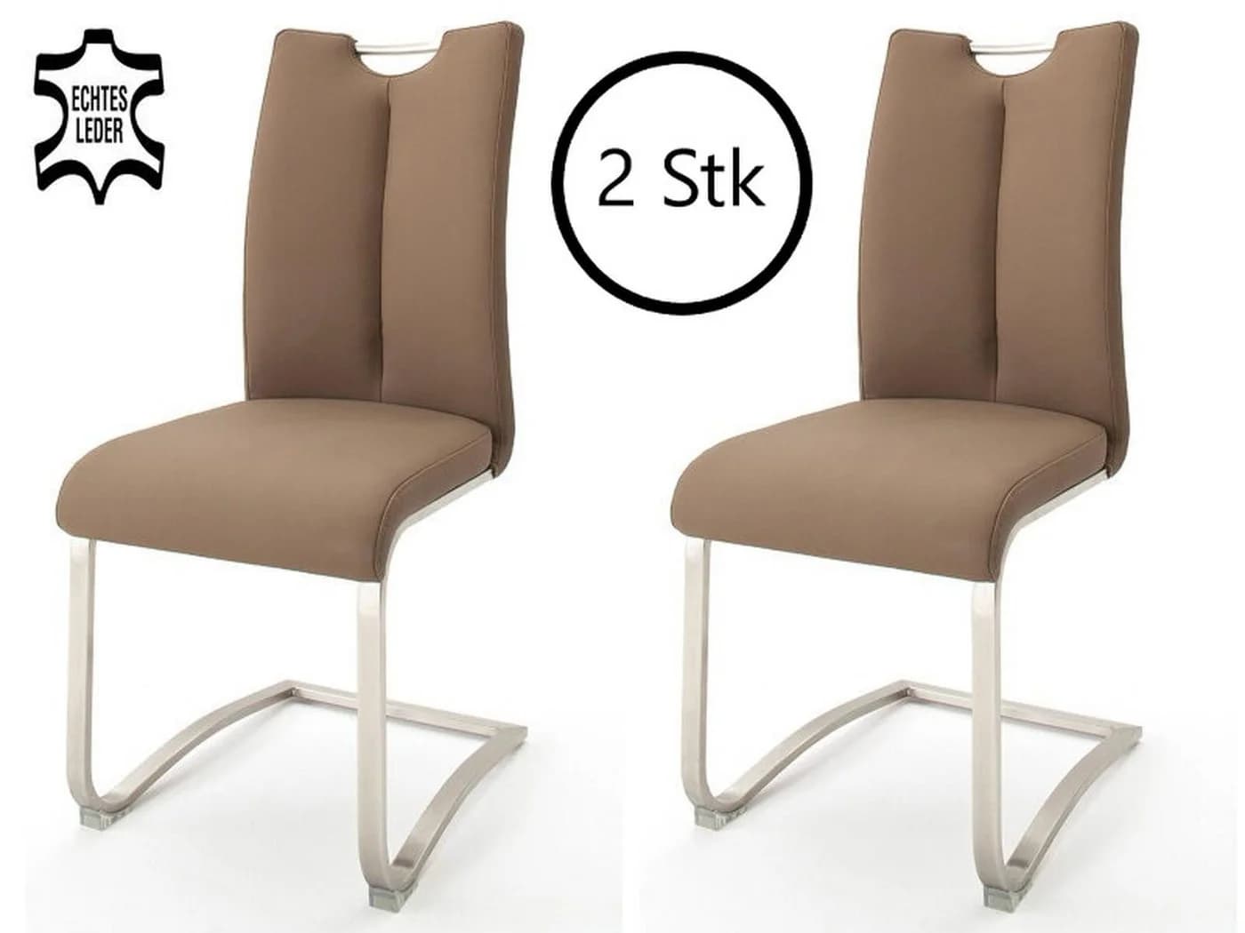 MCA Furniture Artos Freischwinger 2er-Set Leder Braun/Edelstahl - Bild 2