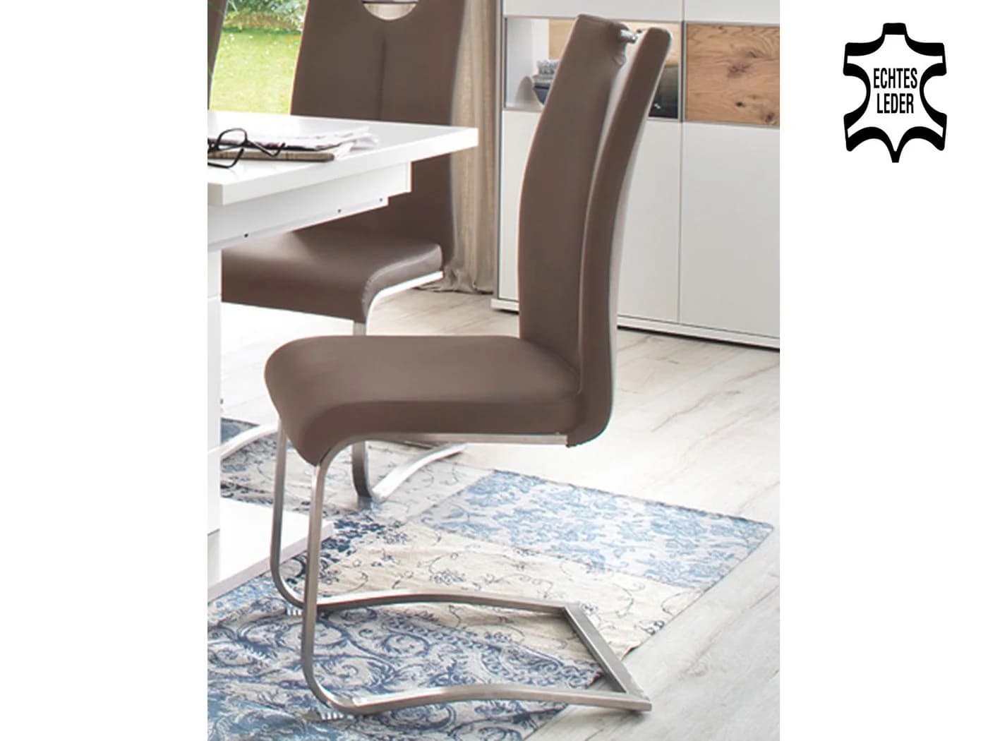 MCA Furniture Artos Freischwinger 2er-Set Leder Braun/Edelstahl - Bild 3