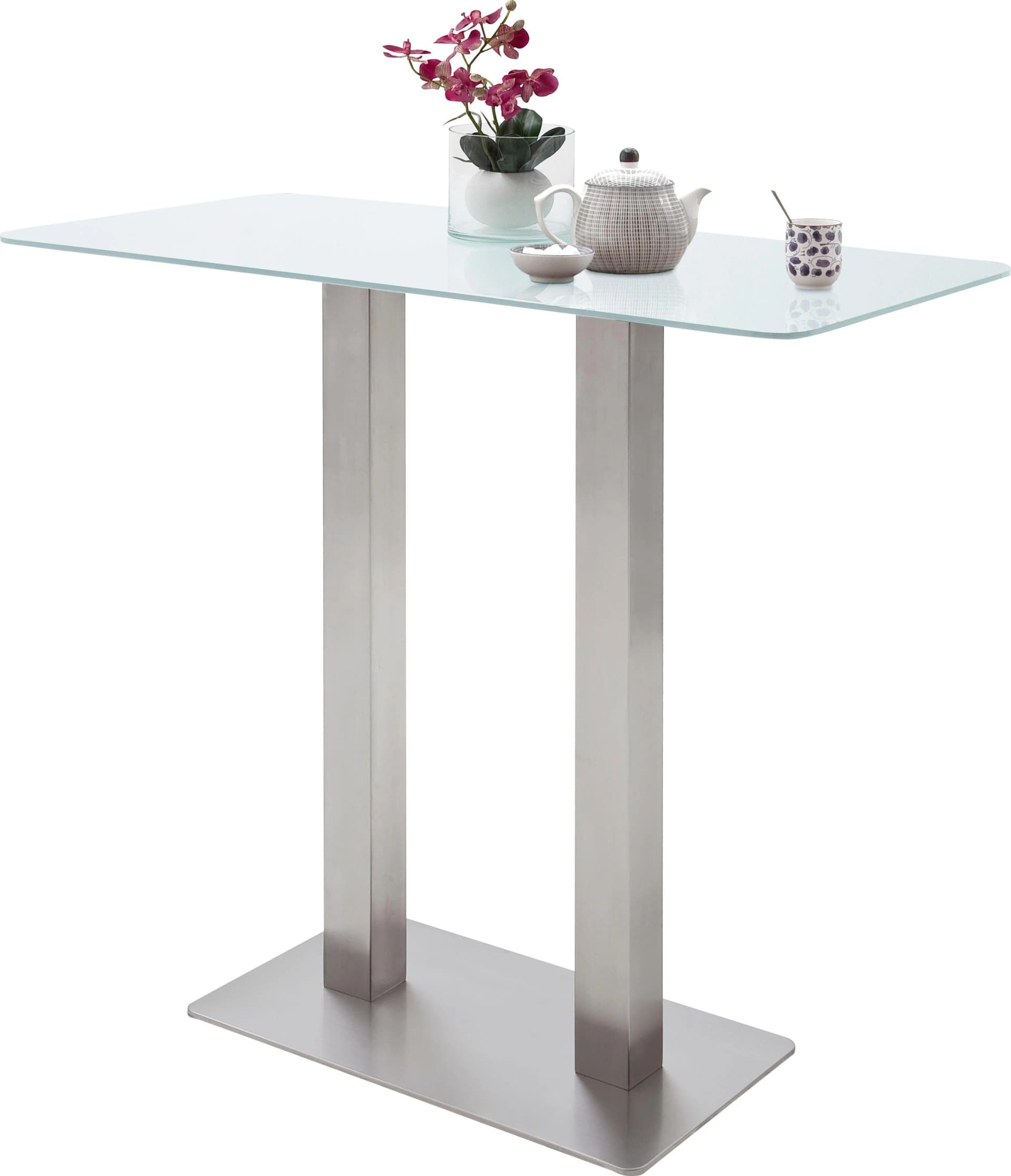 MCA Furniture Bartisch Zarina Weiß Matt mit Glaskeramik und Edelstahl
