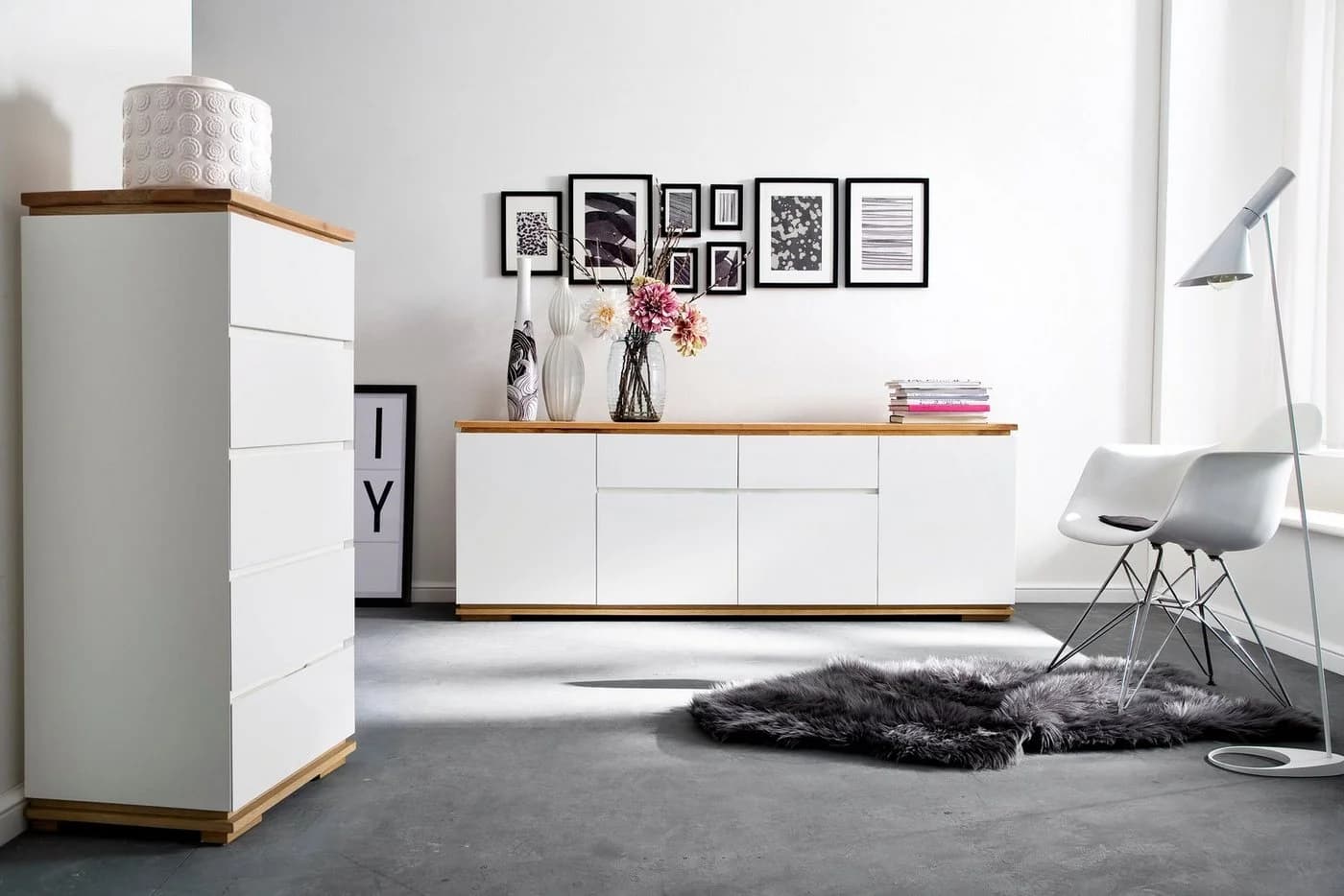 MCA furniture Kommode Chiaro Weiß Eiche 5 Schubladen