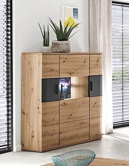 Highboard HARPER MADANG Balkeneiche Dekor Anthrazit Glas