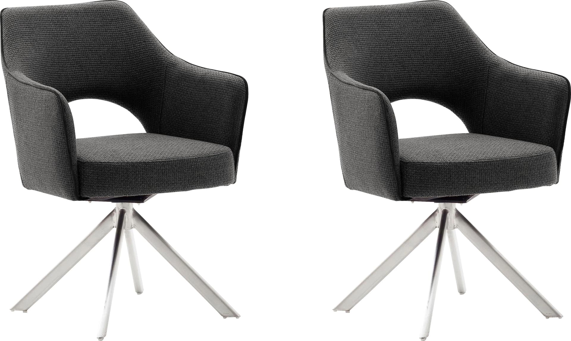 MCA Furniture Tonala 4-Fußstuhl 2er-Set Anthrazit Edelstahl