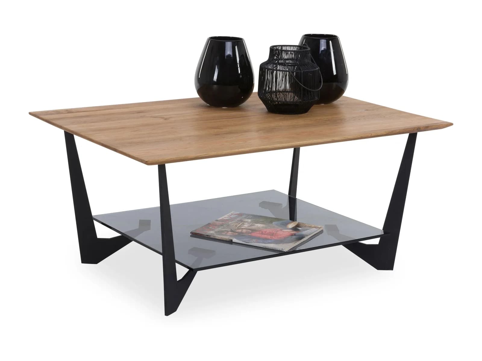 Moderner Couchtisch aus Eiche, Glas und Metall