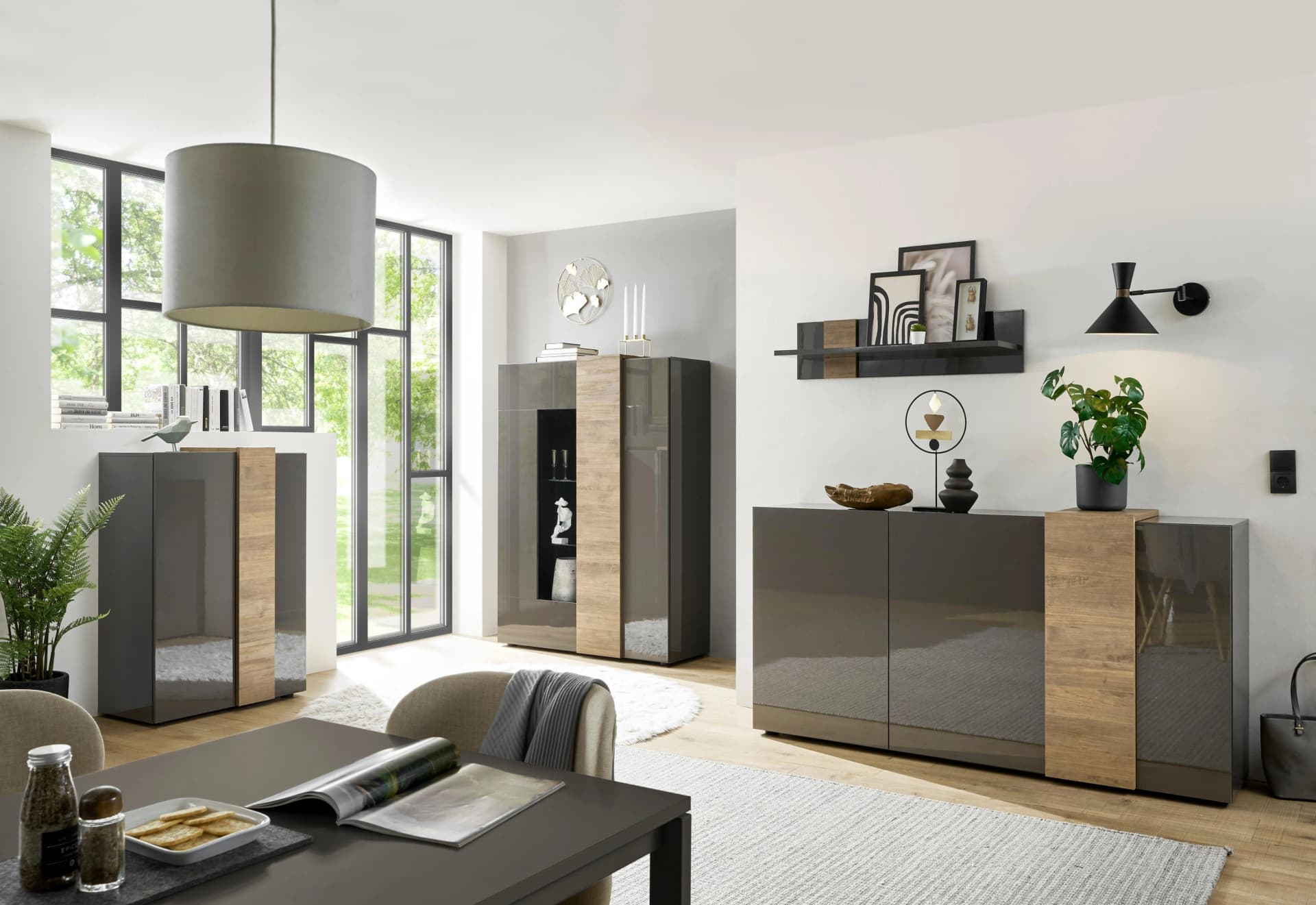 MCA FURNITURE Sideboard Dunkelgrau Hochglanz 3 Türen