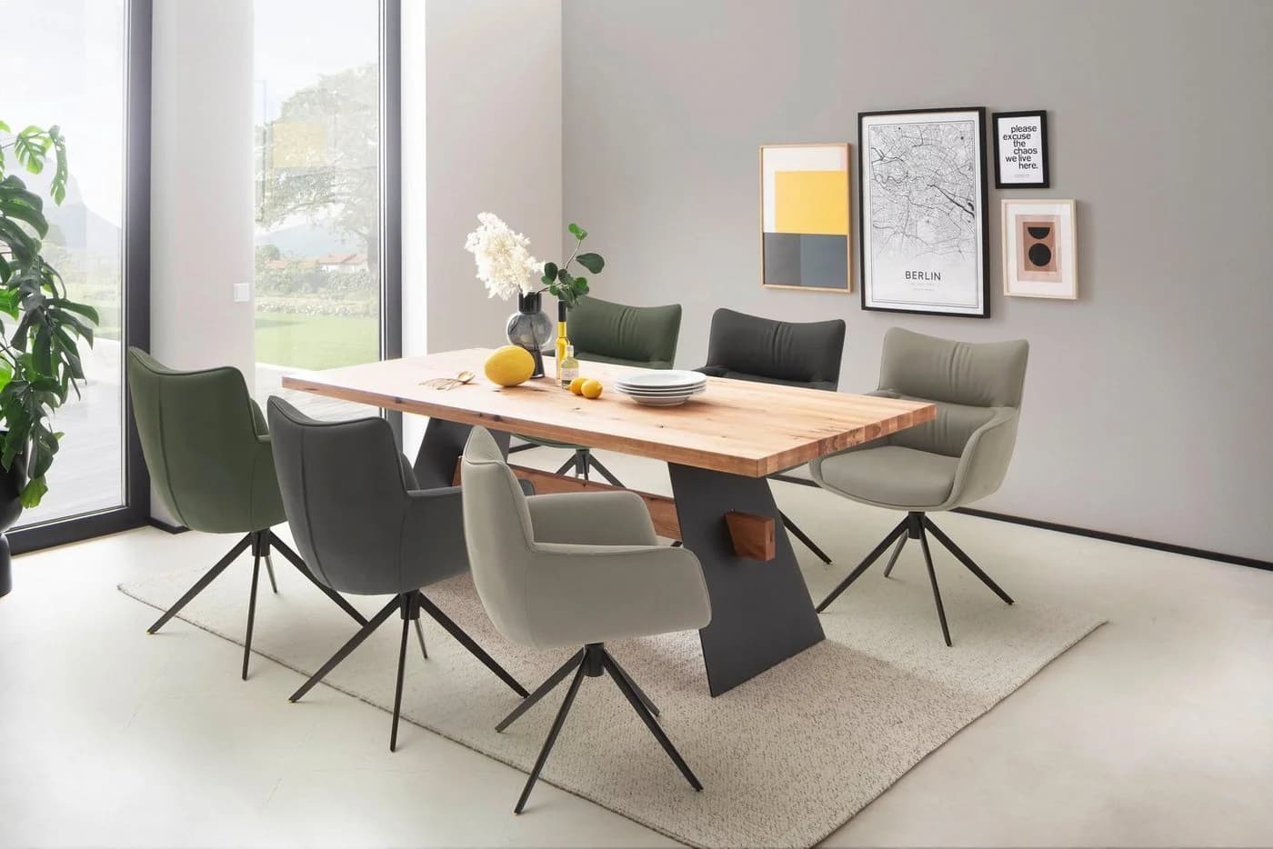 MCA FURNITURE LIMONE 4-Fußstuhl Set 2-tlg. Anthrazit Leder Drehstuhl