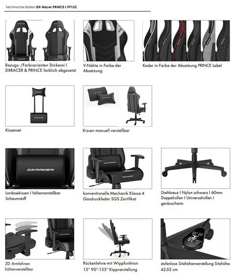 MCA FURNITURE DX Racer Prince Gamingchair Schwarz - Bild 3