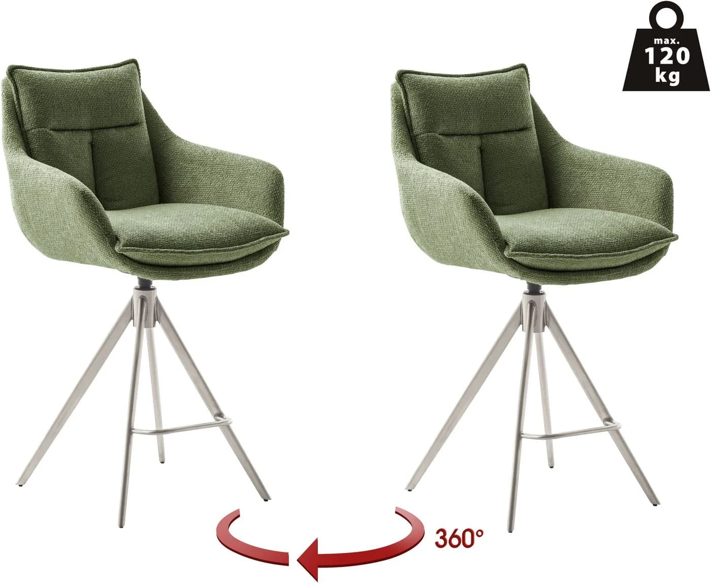 MCA furniture Parker Tresenstuhl mit Armlehnen Barhocker 360° drehbar Olive - Bild 2