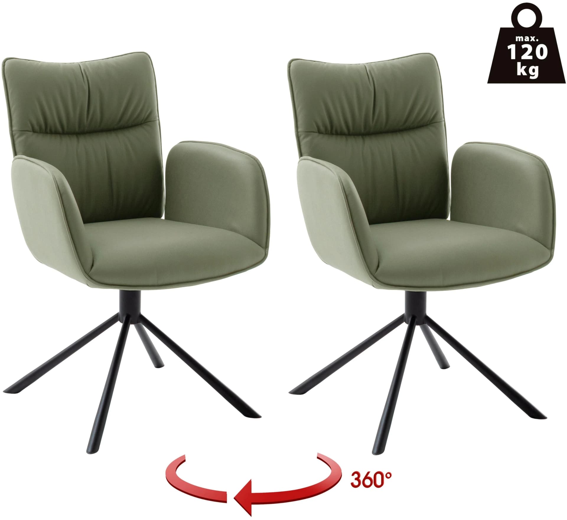 MCA furniture MARIN Esszimmerstuhl 2er Set Grün Metall