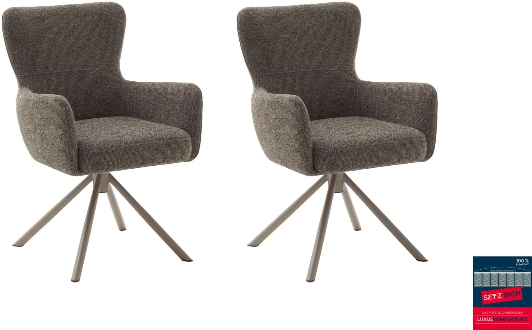 MCA Furniture Esszimmerstuhl Taupe 360° drehbar mit Armlehnen
