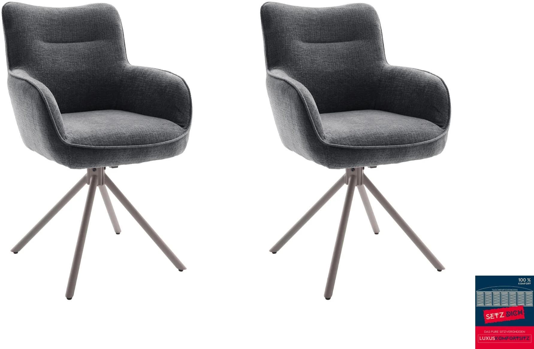 MCA Furniture Esszimmerstuhl 2er Set anthrazit taupe drehbar