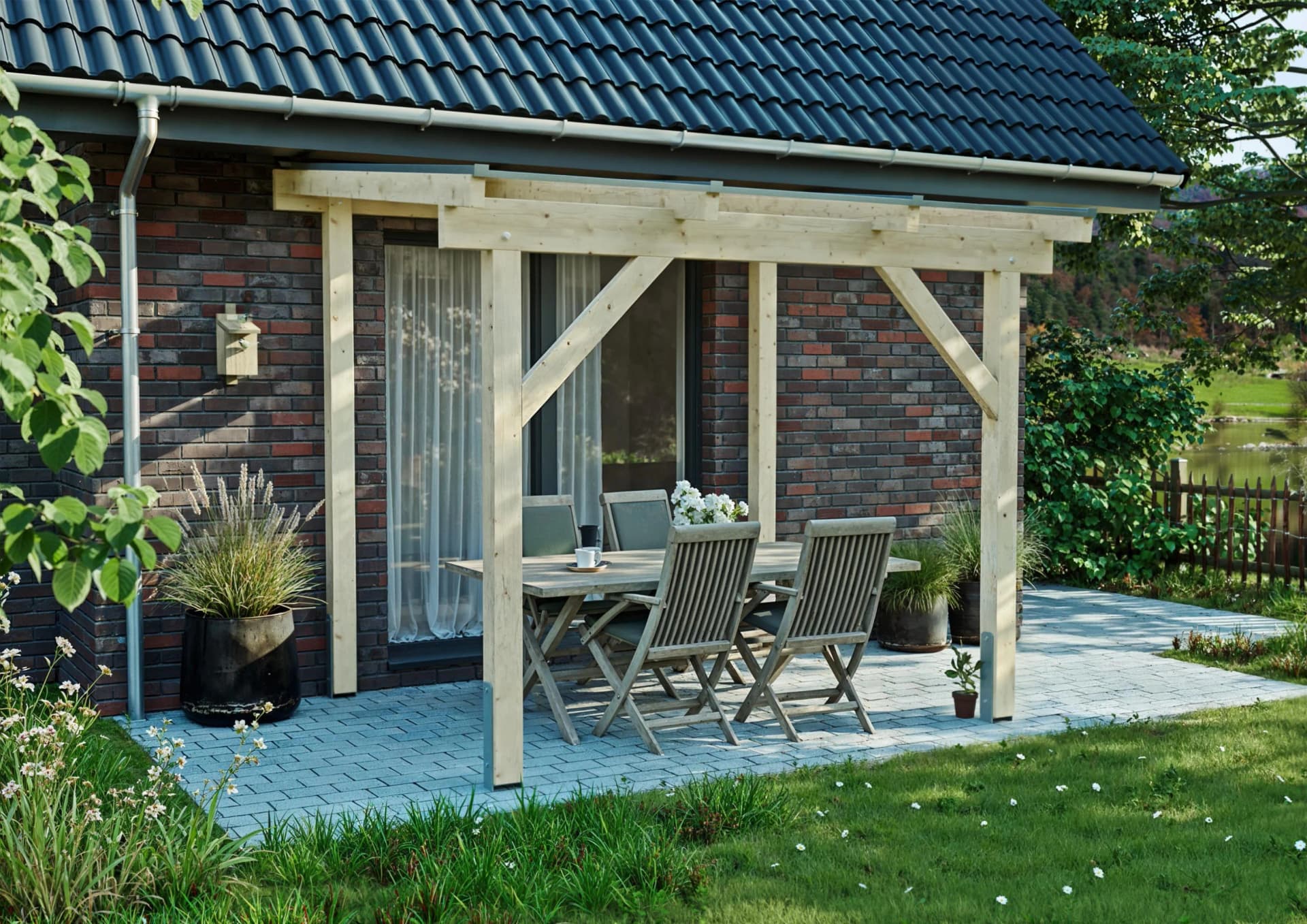Terrassendach KONIFERA Atlas Beige Fichtenholz Leimholz Polycarbonat