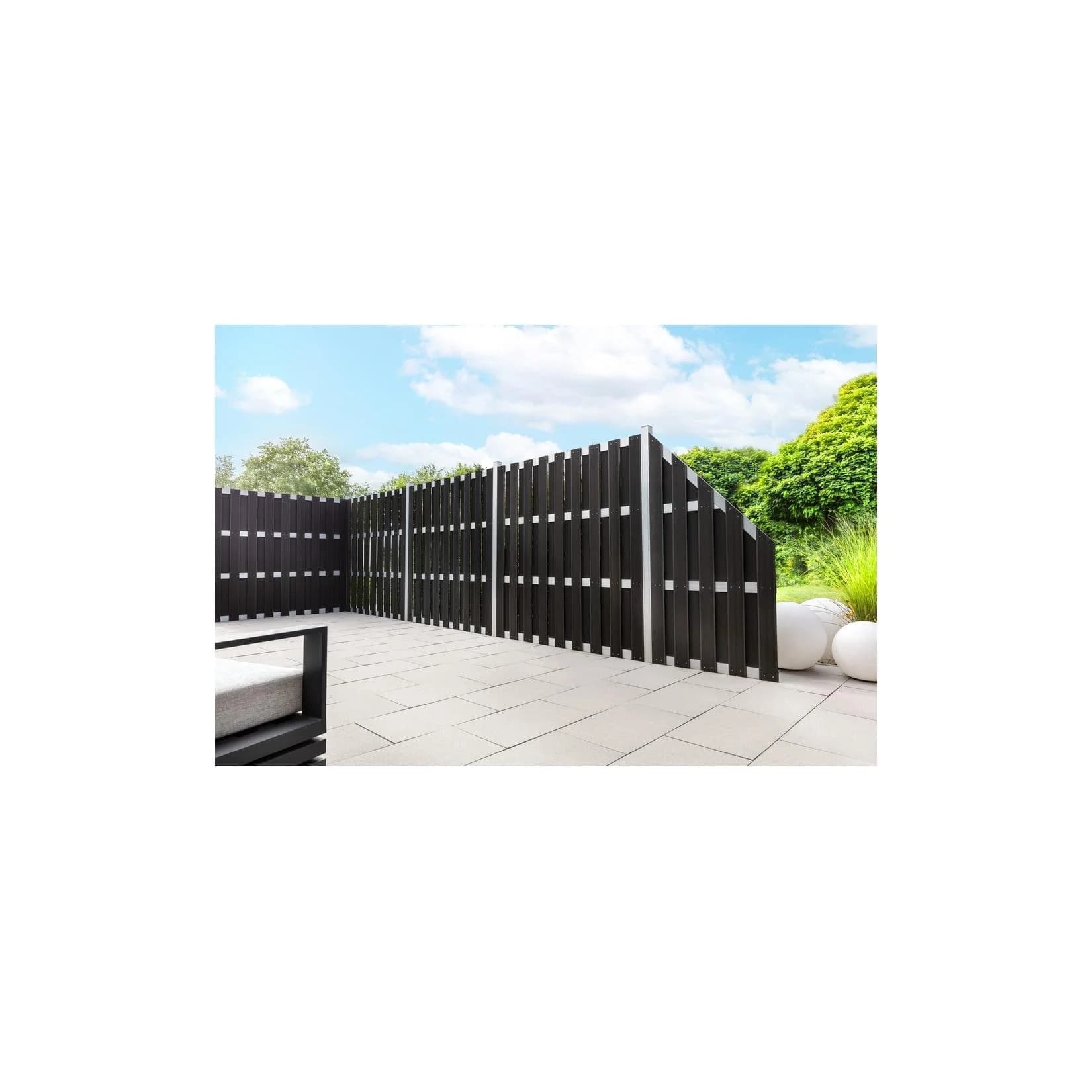 WPC-Sichtschutzzaun CARMENO 4x Element + 5x Pfosten Schwarz