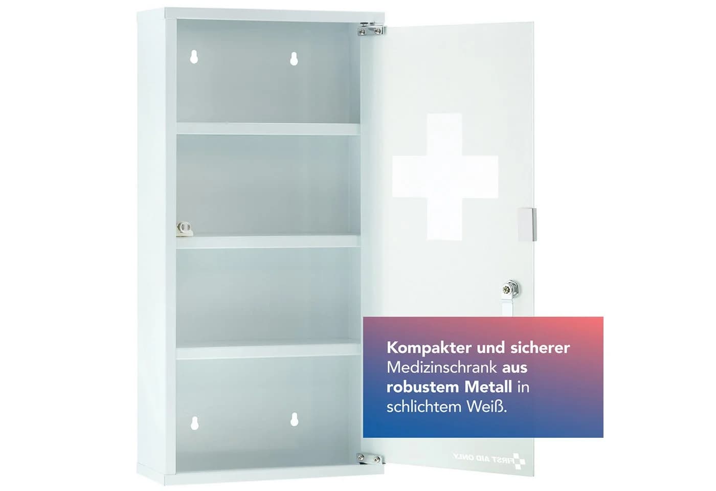 FIRST AID ONLY Medizinschrank Weiß 4 Fächer Glastür abschließbar